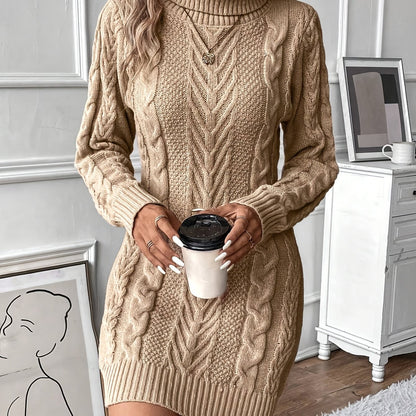 Chic Col Mini Sweater Dress for Women with Cable Pattern