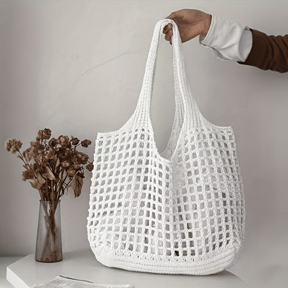 Borsa da spiaggia intrecciata a rete aperta, capiente, da donna
