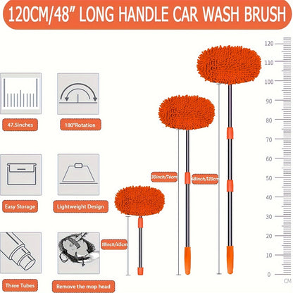 Microfibre Car Wash Brush with Long Handle – Removable Mop Head for Scratch-Free Cleaning