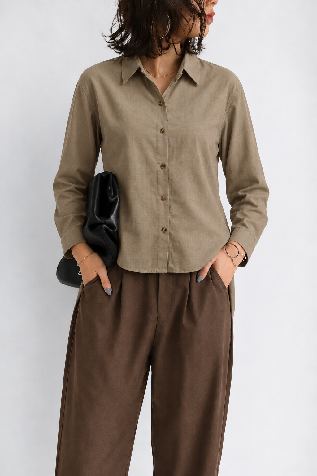 Ladies Elegant Oversized Blouse with Buttons and Balloon Sleeves