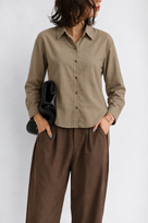 Ladies Elegant Oversized Blouse with Buttons and Balloon Sleeves