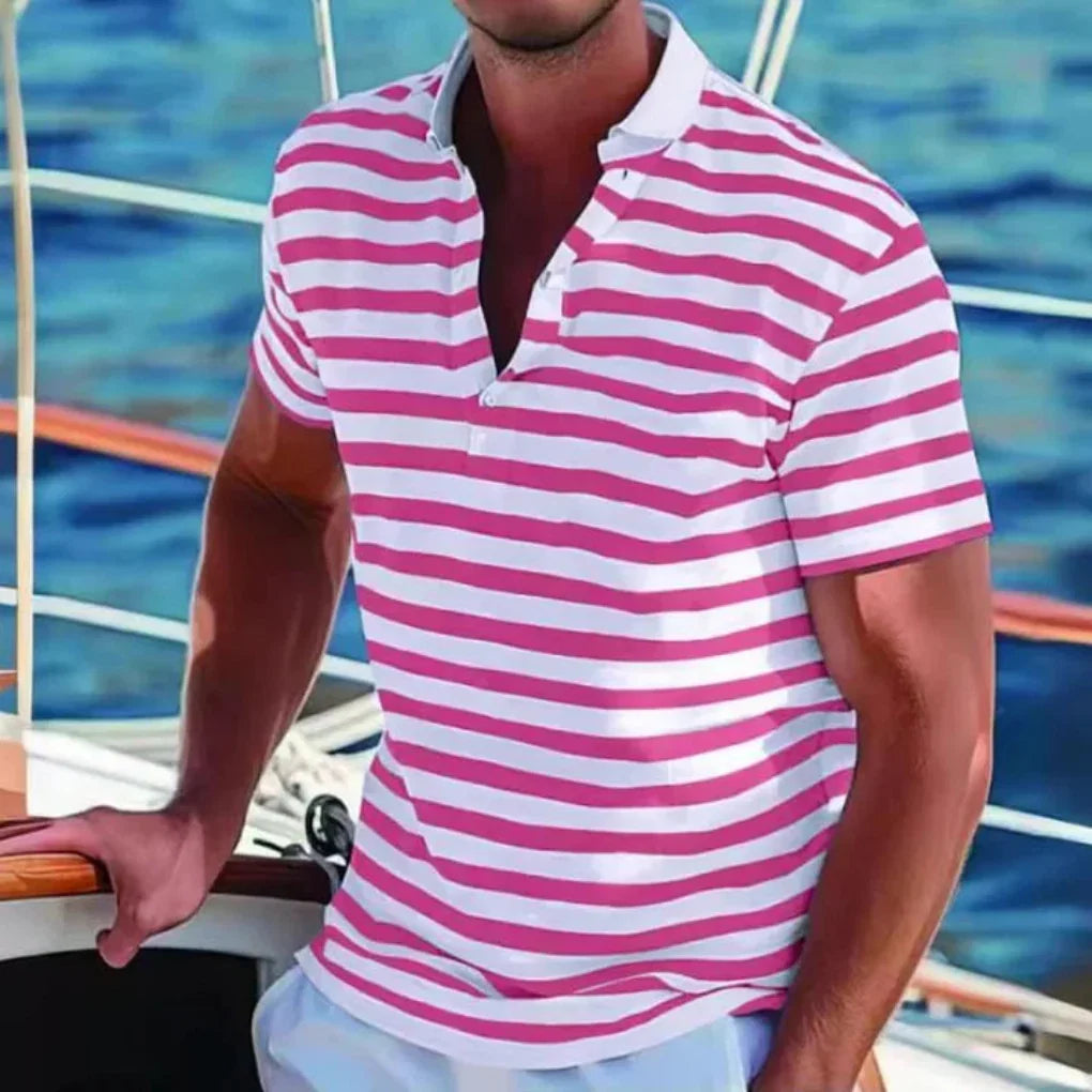 Retro Striped Polo Shirt for Men
