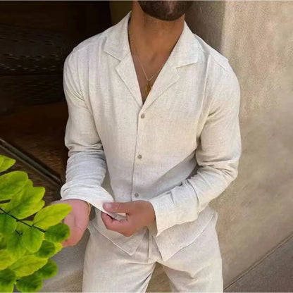 Long Sleeves with Notched Collar and Slim Fit Trousers