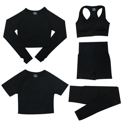 5-Piece Sports Set | Women's Tops and High-Waisted Sports Leggings