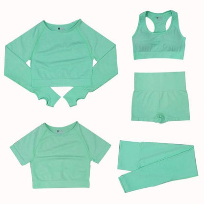 5-Piece Sports Set | Women's Tops and High-Waisted Sports Leggings