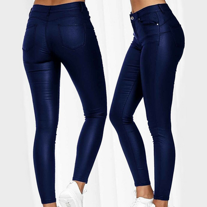 Ladies' Faux Leather Skinny Trousers with Stretch and Pockets