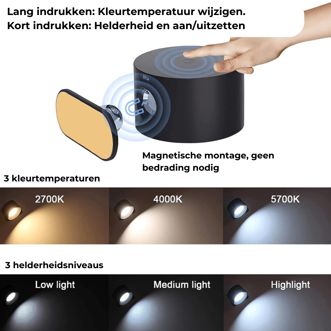 FlexiLamp - Draadloze, oplaadbare 360°-wandlamp