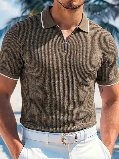 Polo à col zippé avec texture côtelée