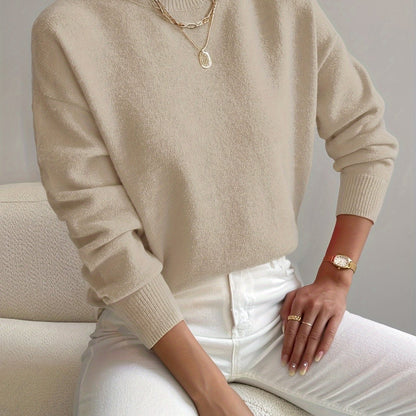 Camisola de malha para senhora, de gola subida e manga comprida, para o outono e o inverno