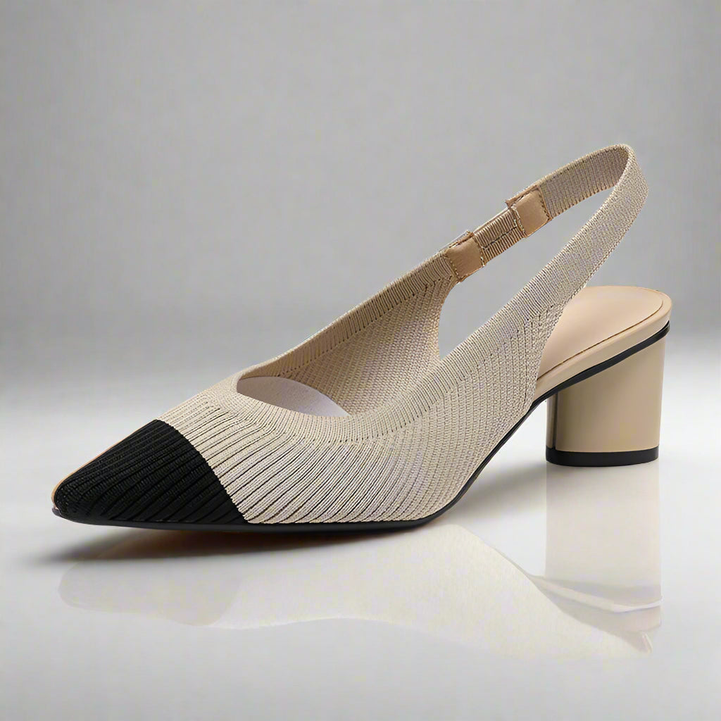 Slingback Heels – Ladies' Pumps with Pointed Toes and Low Block Heels for Elegance and Comfort