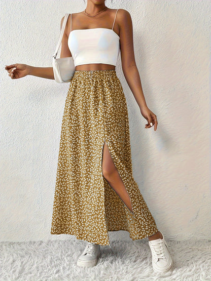 Eleganter Sommer-Maxirock für Damen mit Blumenmuster und luftigem Schlitz