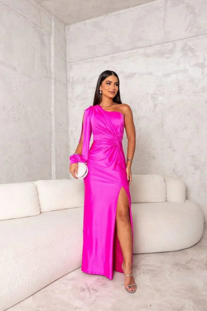 Ladies' Elegant Gala Maxi Dress with One Shoulder and Split