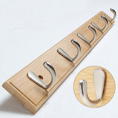 Bamboo Wall Coat Rack with Metal Hooks – Space-Saving Coat Rack without Drilling