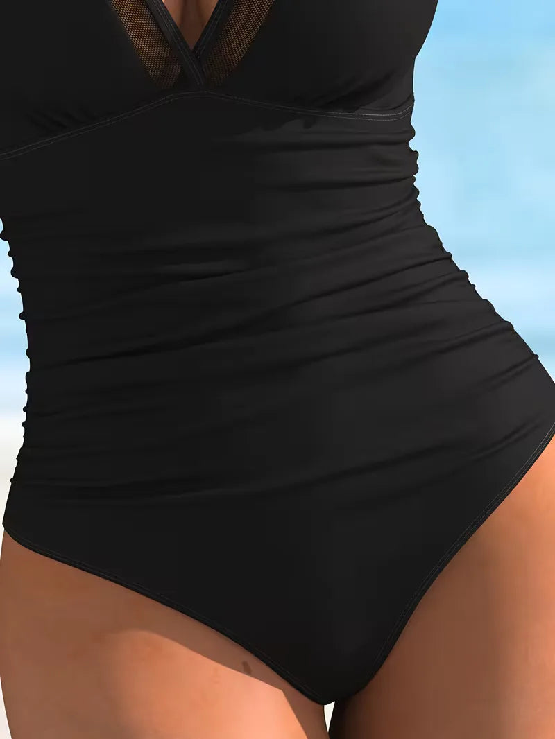 Maillot de bain avec décolleté en V et détails en mesh
