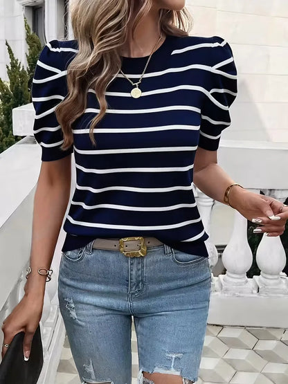 Ladies' T-shirt with Stripes and Puffed Sleeves