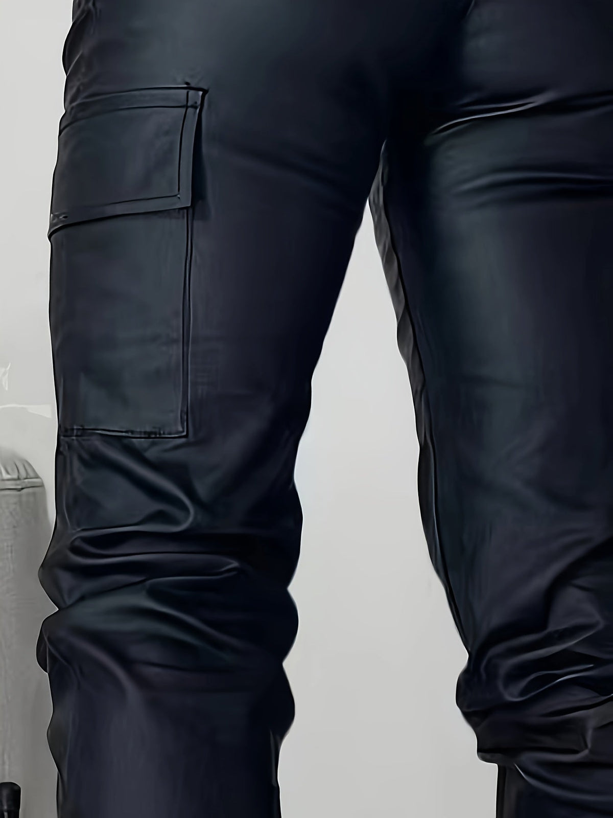 Trendy High-Waisted Cargo Trousers for Women with Leather Look and Elasticated Waist