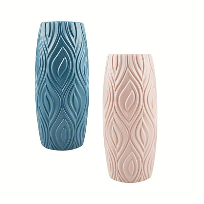 Decorative Plastic Vase with Geometric Relief – Modern and Unbreakable