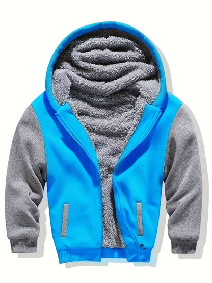 Sherpa-lined children's fleece full zip hooded jacket - Josiah