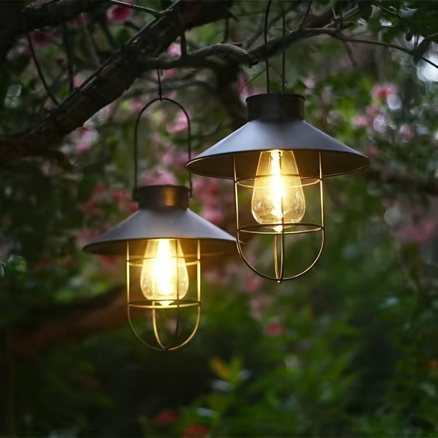 Set di 2 lanterne solari rétro – Lampade vintage da appendere in giardino e sul balcone