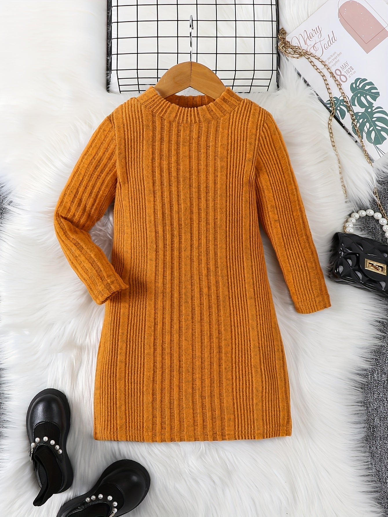 Girls' Long Casual Knitted Thermal Jumper with Round Neck for Winter - Jennida