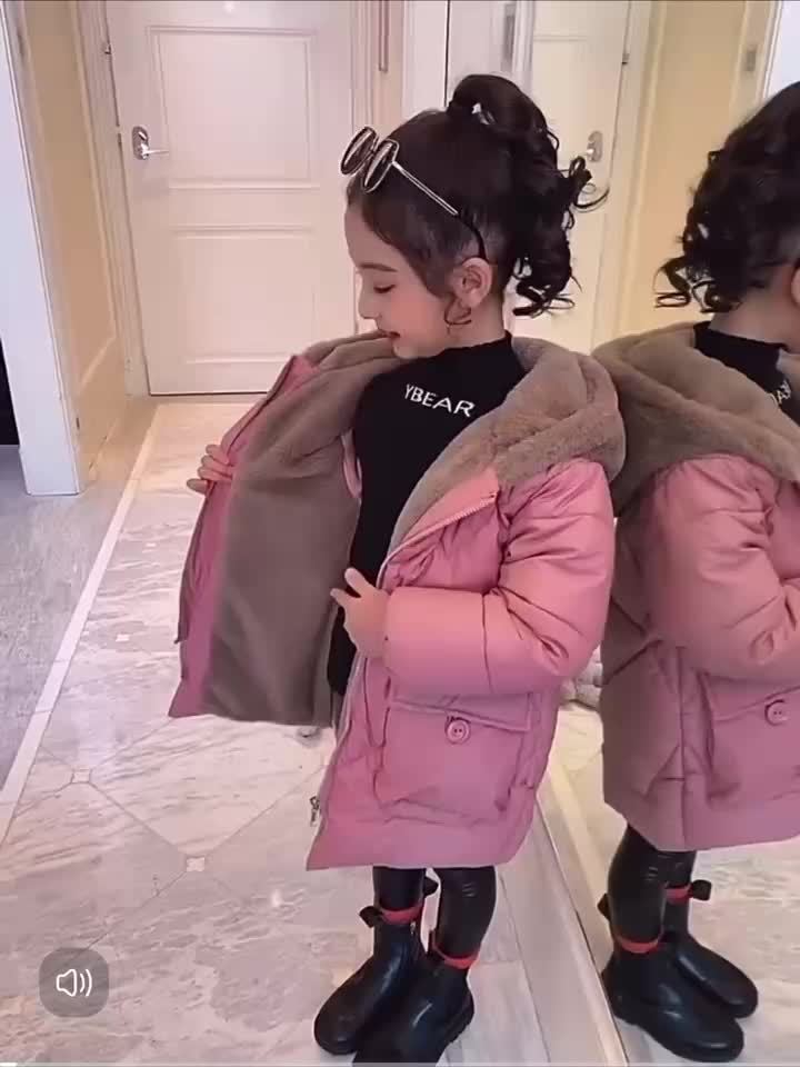 Girls' Winter Cute Polyester Parka with Hood and Zip Detail - Denice