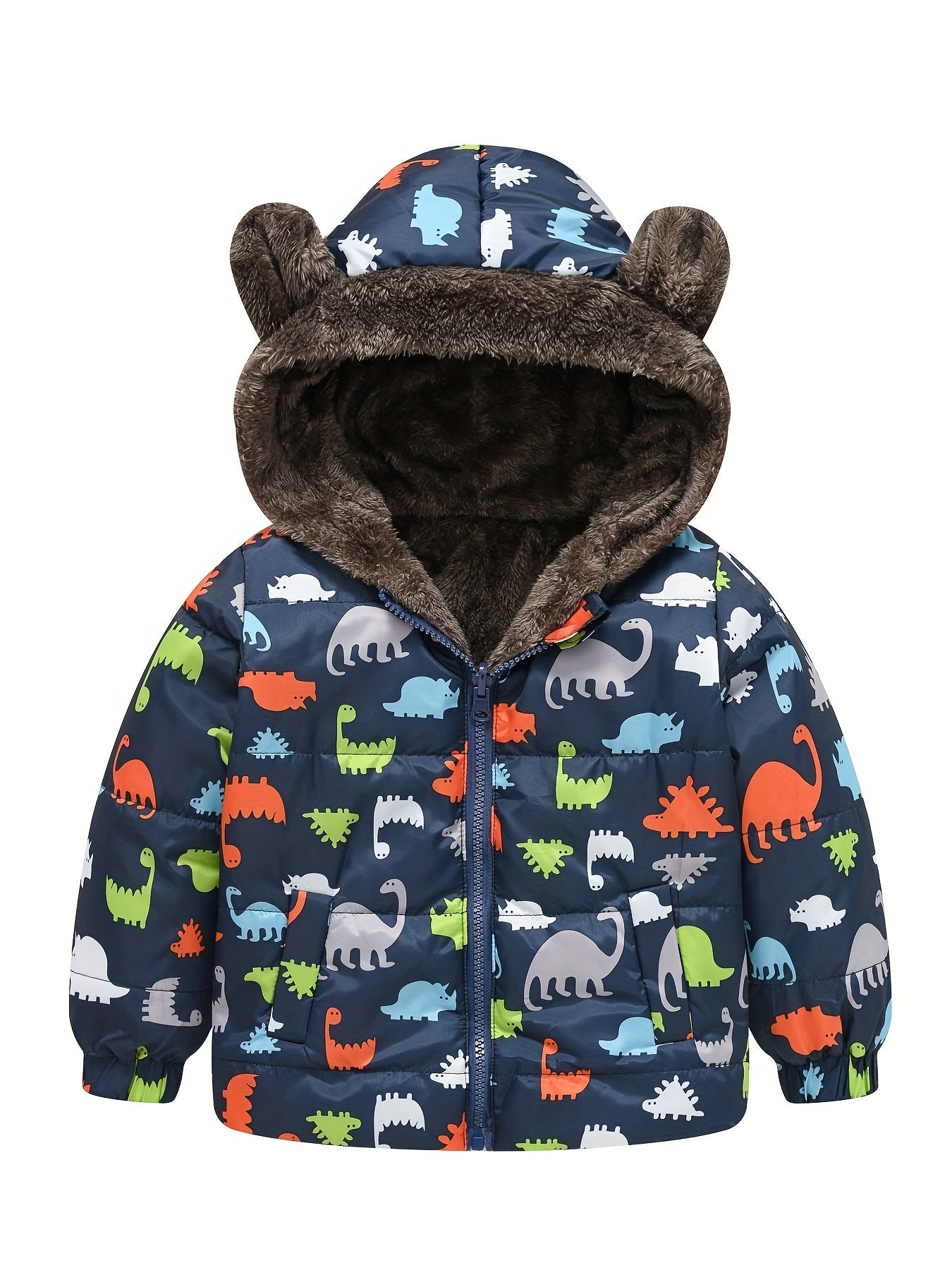 Toddler Boys Girls Cartoon Print Zip Jacket with Bear Ears - Jamil
