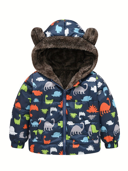 Toddler Boys Girls Cartoon Print Zip Jacket with Bear Ears - Jamil