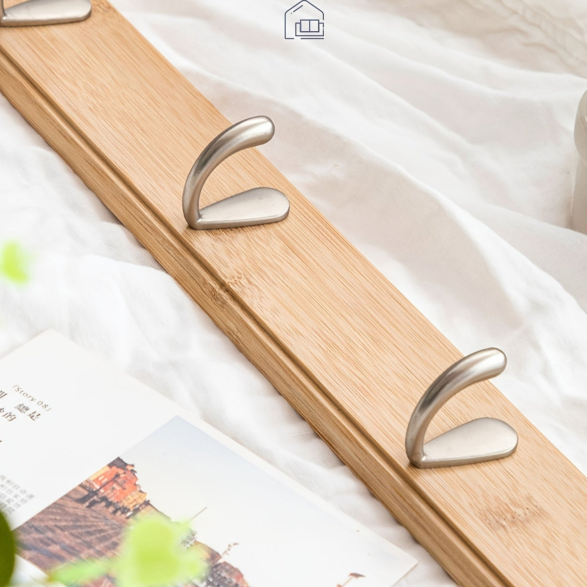 Bamboo Wall Coat Rack with Metal Hooks – Space-Saving Coat Rack without Drilling