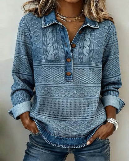 Ladies' Classic Knitted Jumper with Shirt Collar and Buttons