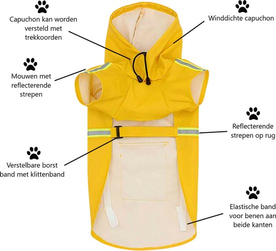PupJoy - Impermeabile riflettente per cani + cappuccio - Per passeggiate notturne sicure
