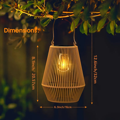 Geweven lantaarns op zonne-energie – elegante hangverlichting voor tuin en terras