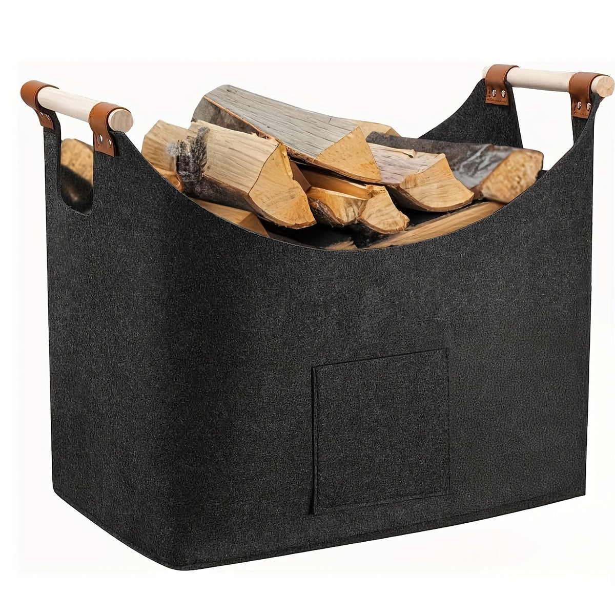 Foldable Felt Log Basket XL with Wooden Handles – Sustainable and Stylish Wood Carrier for Indoor Use