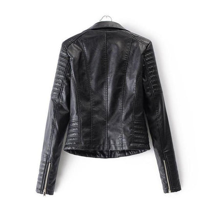 Black Leather Women's Jacket with Zip Pockets