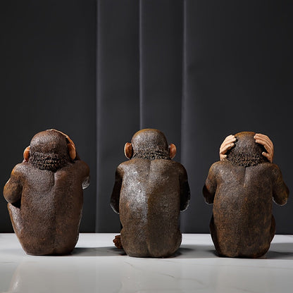 Set of 3 Chimpanzee Figurines - Playful and Realistic for Your Interior
