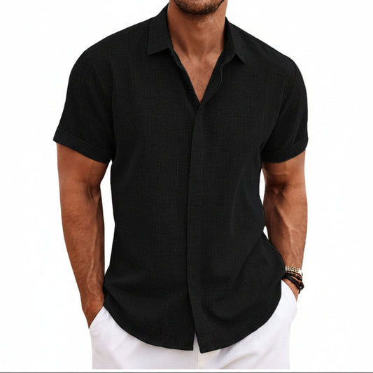 Herren-Leinen-T-Shirt mit kurzen Ärmeln und lockerer Passform