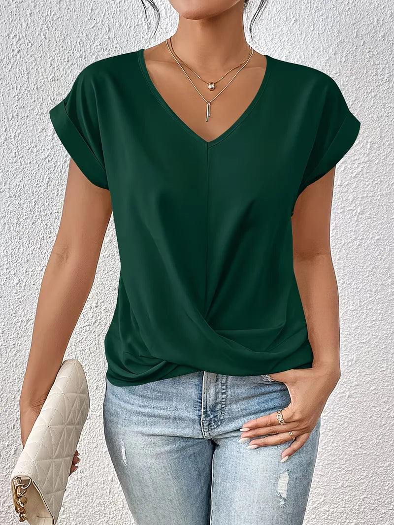 T-shirt col en V avec devant drapé