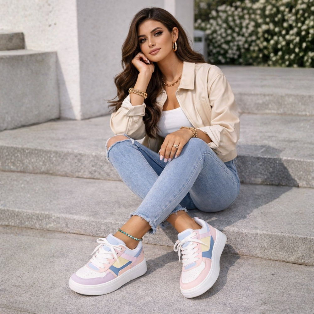 Ladies' Sneakers with Laces and Comfortable Sole