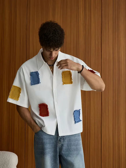 Chemise à manches courtes avec patchwork