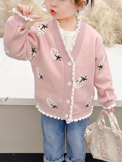 Cárdigan adorable con estampado de fresas para niñas - Estella