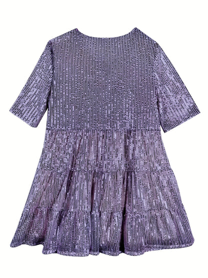 Glitter A-Line Ladies Mini Party Dress Short Sleeve