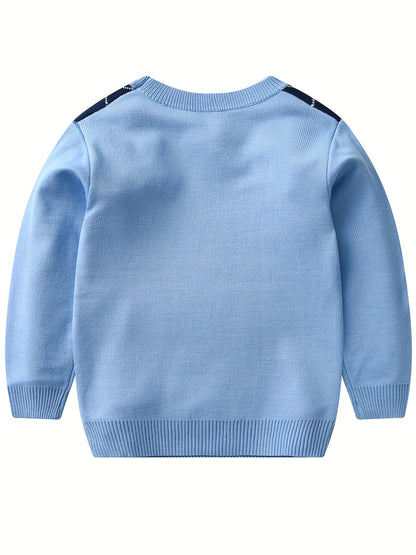 Boys' Long Sleeve Knitted Sweater with Argyle Pattern - Alvino