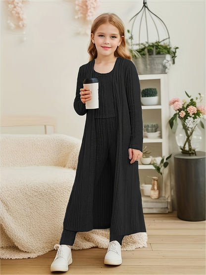 3-Piece Stretchy Knit Cardigan + Top + Legging - Charmaine