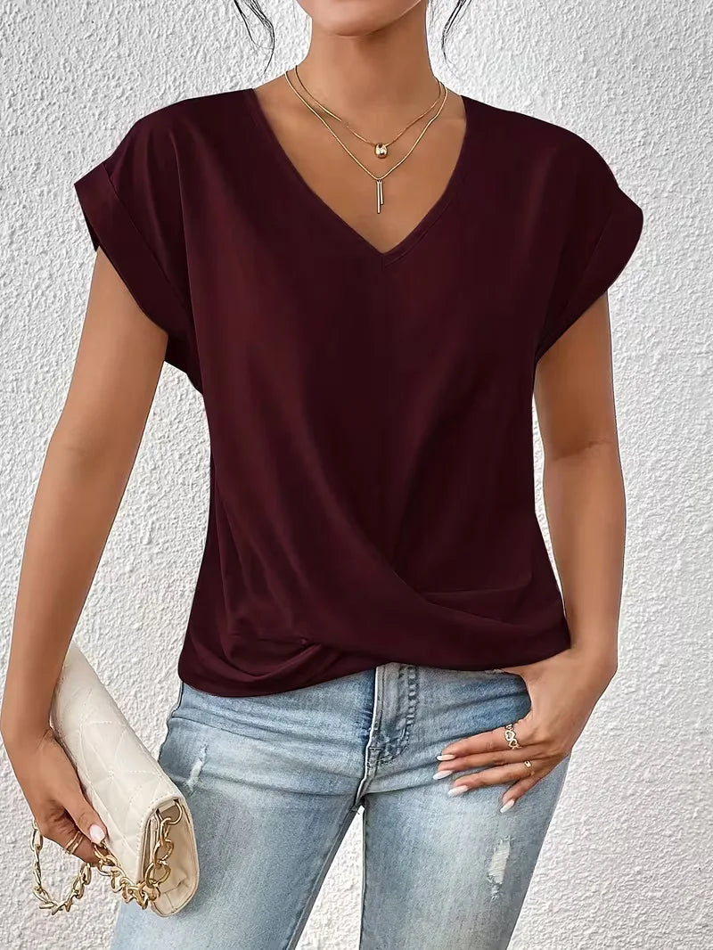T-shirt col en V avec devant drapé