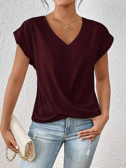 T-shirt col en V avec devant drapé