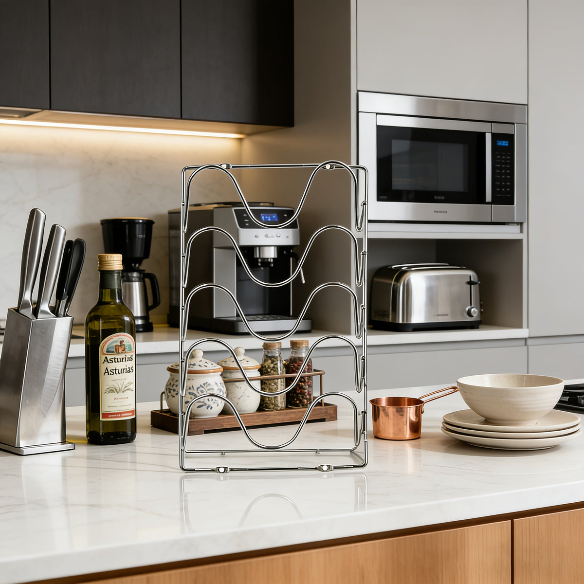 Organizador de tapas de cocina SteelOrganize – Solución de almacenamiento inteligente y compacta