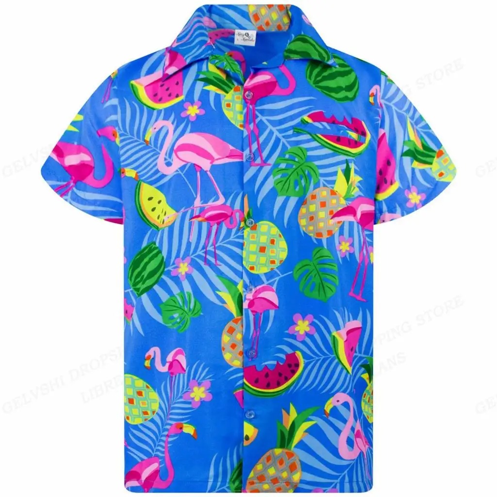 Nico - 3D Flamingo Printed Hawaiian Shirt for Men