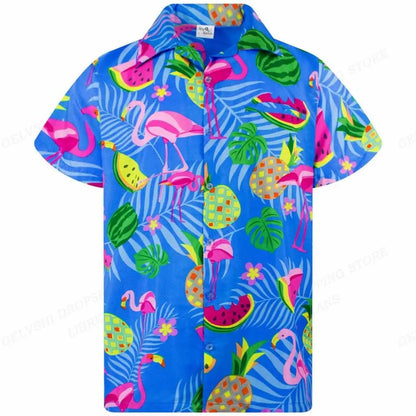 Nico - 3D Flamingo Printed Hawaiian Shirt for Men