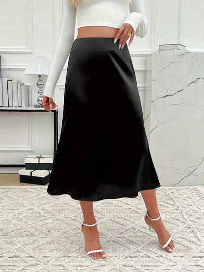 Jupe midi en satin à taille haute