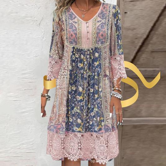 Vestido Vintage de Encaje Estampado - Letitia