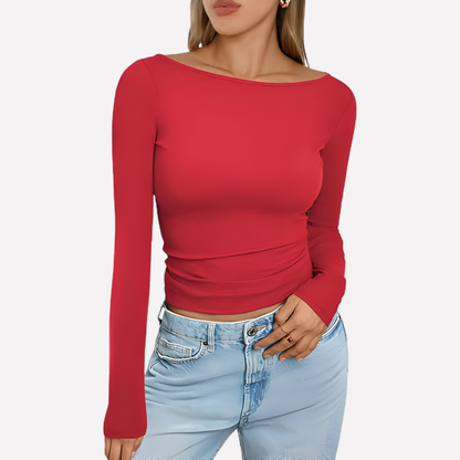 Women's Boat Neck Long Sleeve Top
